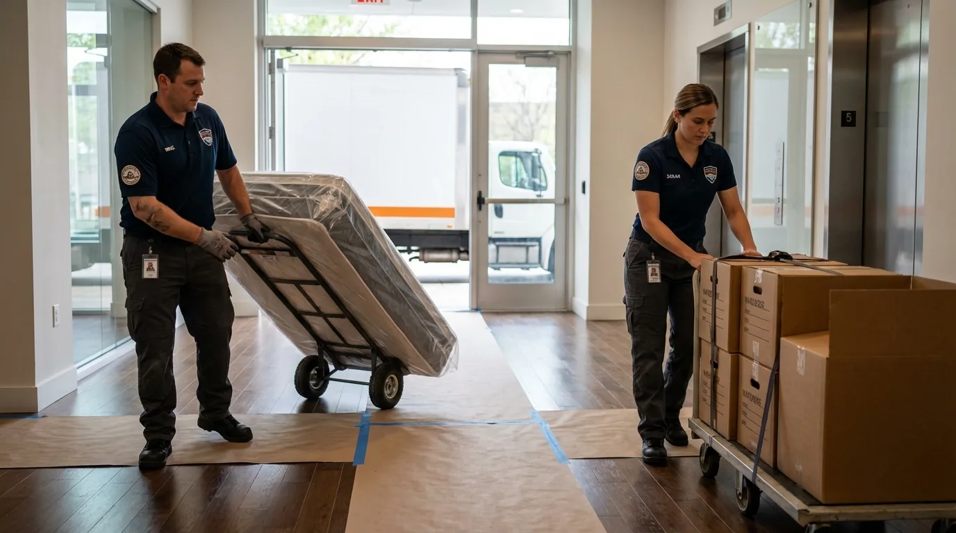 Professional apartment movers loading elevator in Youngsville, LA