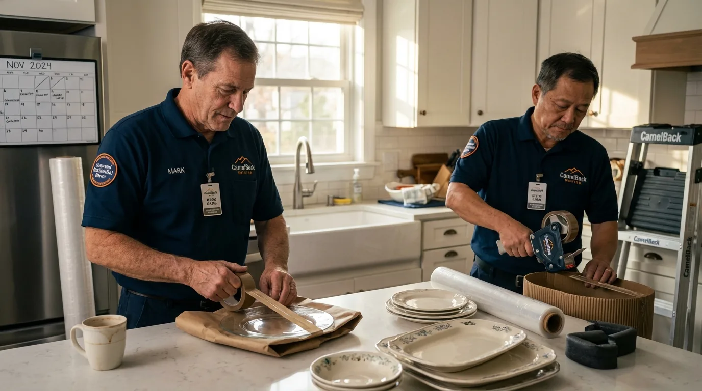 Professional crew packing kitchen dishware in Youngsville, LA